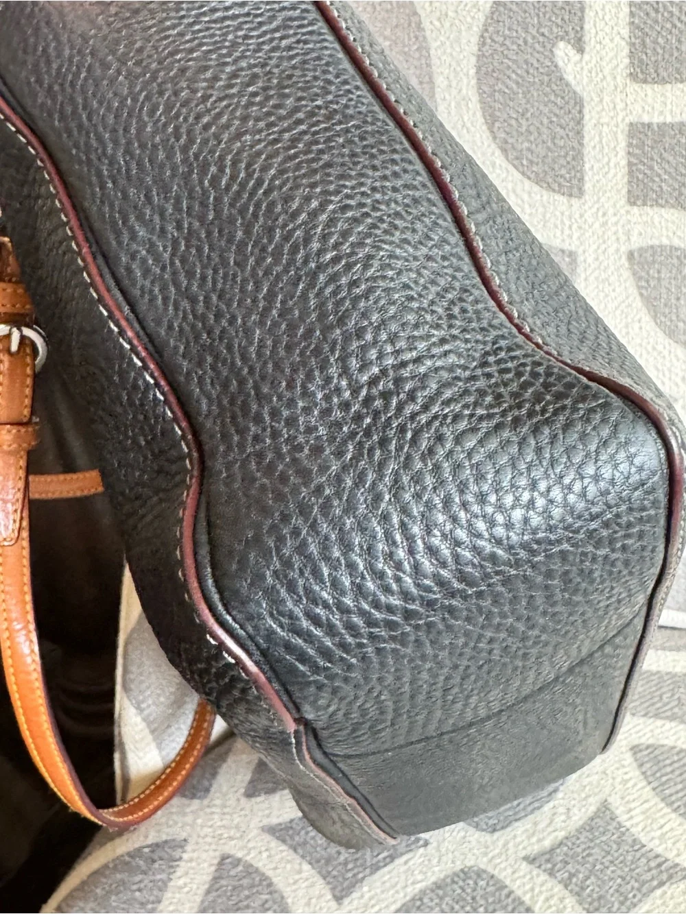 Coach Chelsea Black Pebbled Leather Shoulder Bag with Brown Handles
